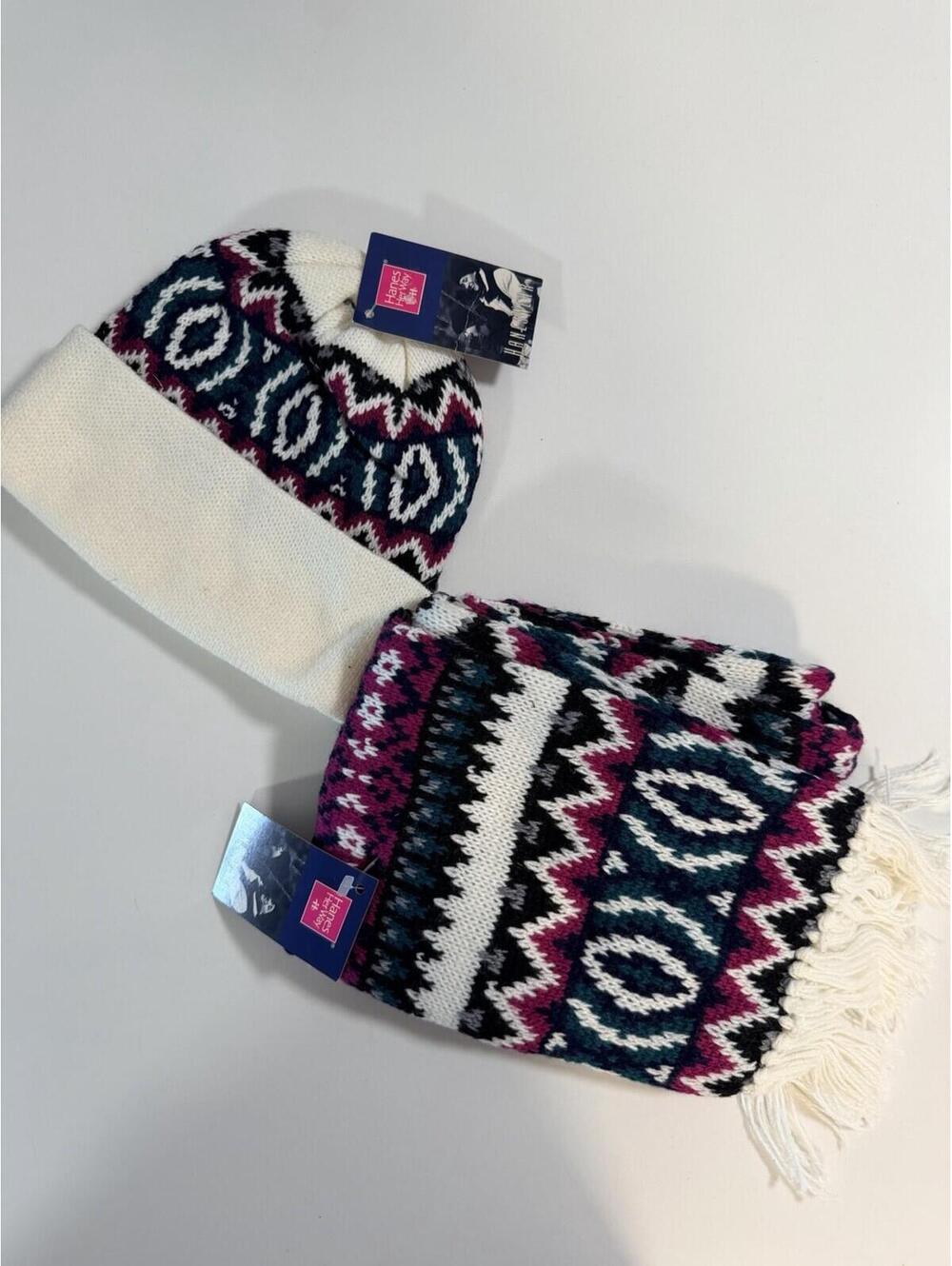 Hanes Her Way Fashion VINTAGE Knitwear Hat & Scarf 1995 Made In USA NEW w/ Tags